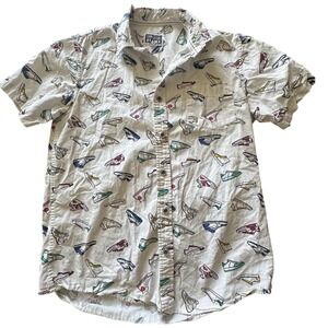 Cornerstore Bodega Mens Small White Sneaker Print Short Sleeve Button Down Shirt